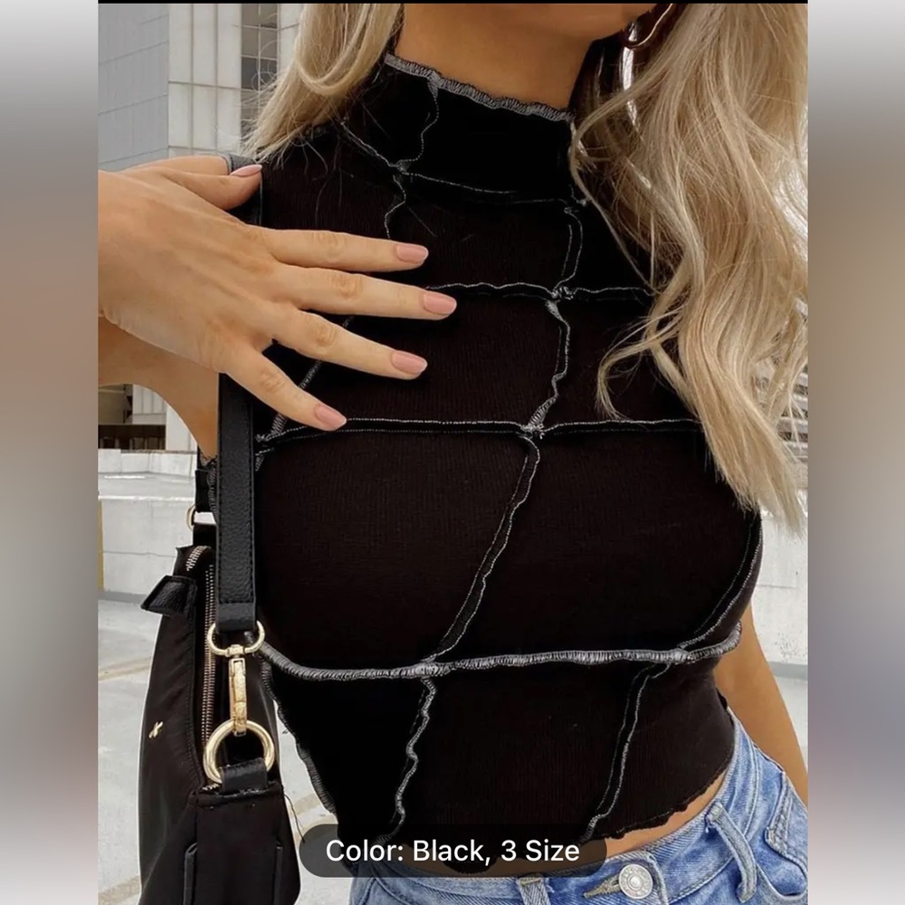 (2for$10) Women's Sleeveless Patchwork Cropped Sexy Tight Tank Top